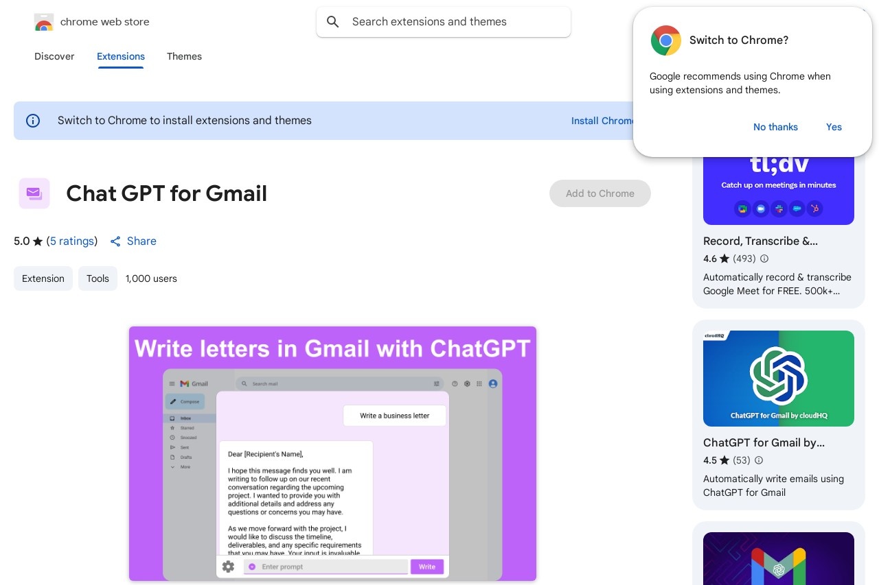 Chat GPT for Gmail