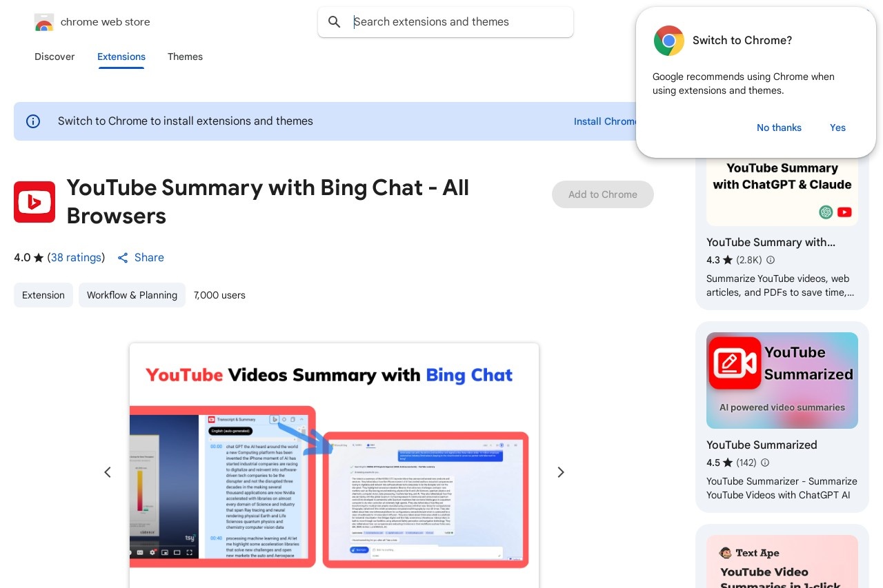 YouTube Summary with Bing Chat