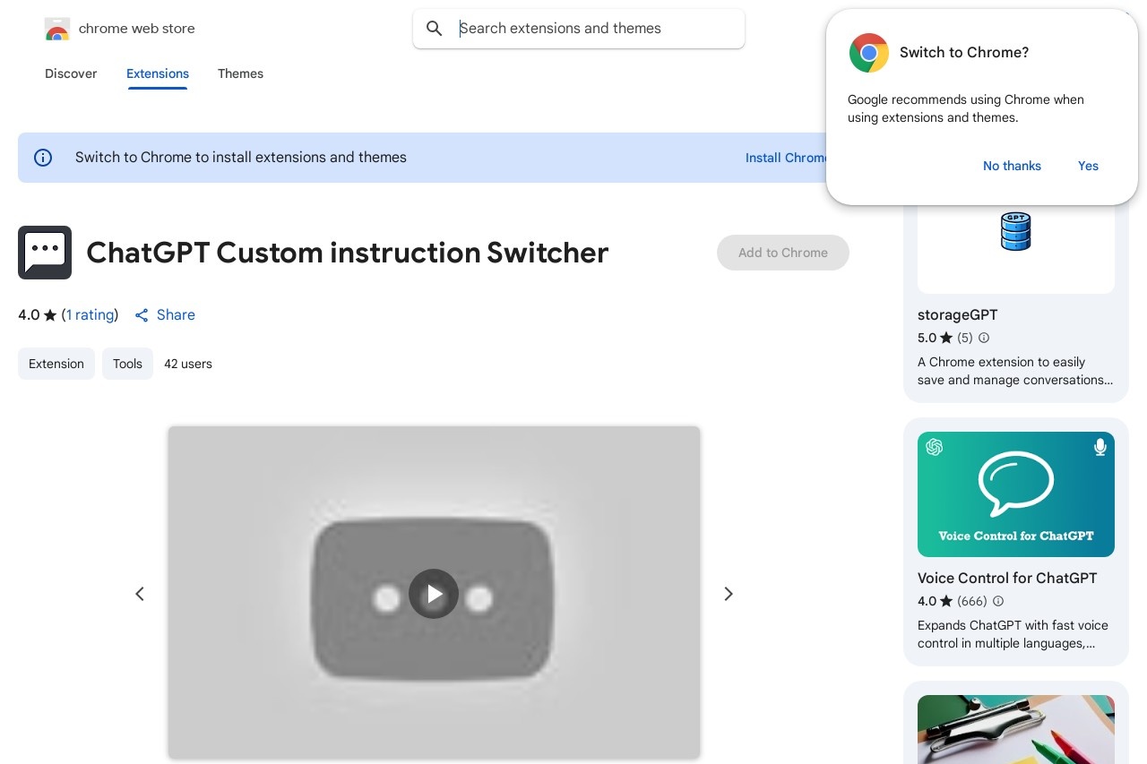 ChatGPT Custom instruction Switcher