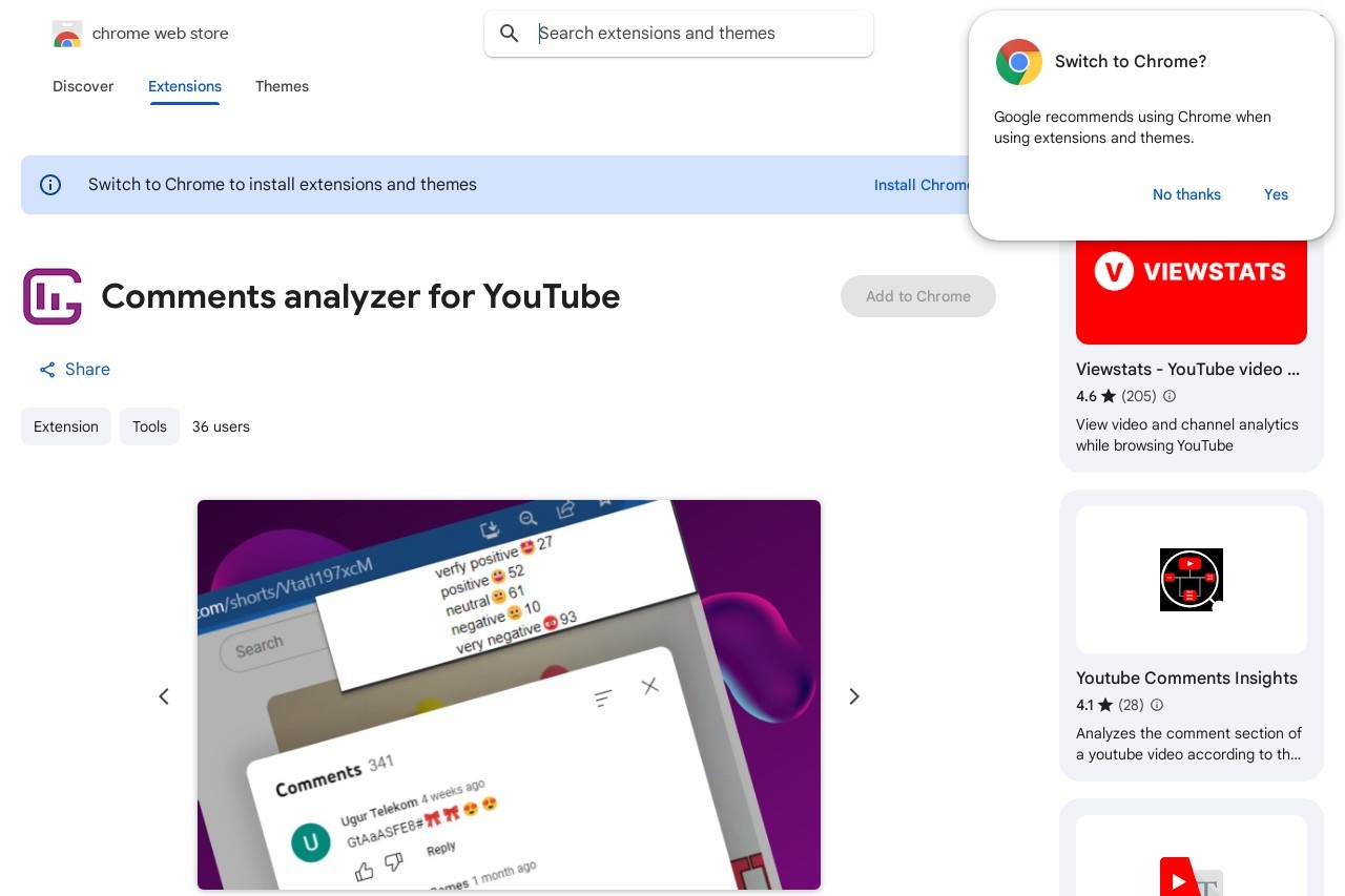 Comments analyzer for YouTube