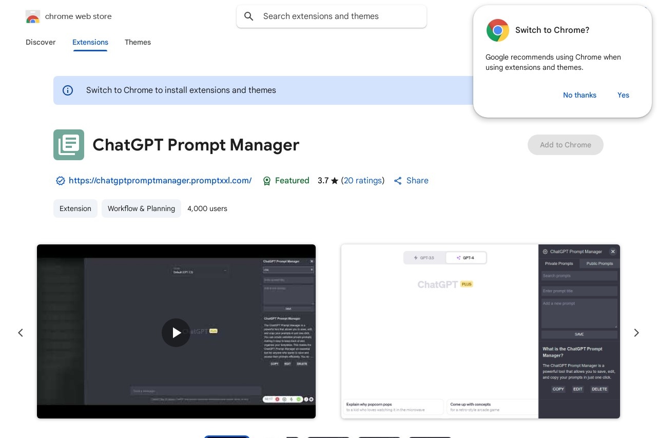 ChatGPT Prompt Manager