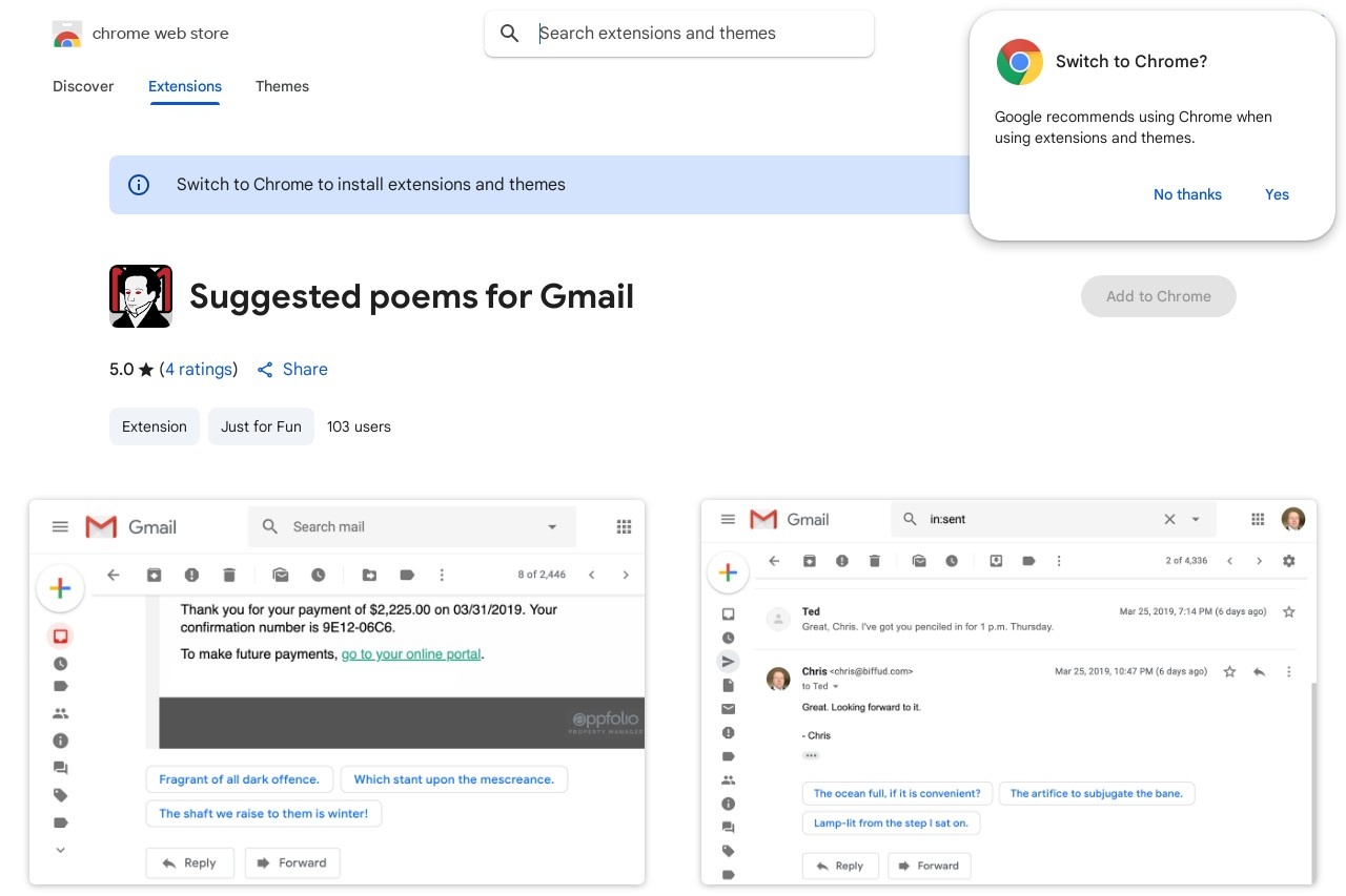 Suggested poems for Gmail