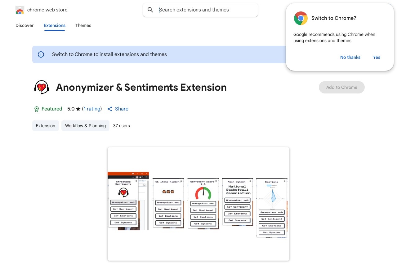 Anonymizer & Sentiments Extension