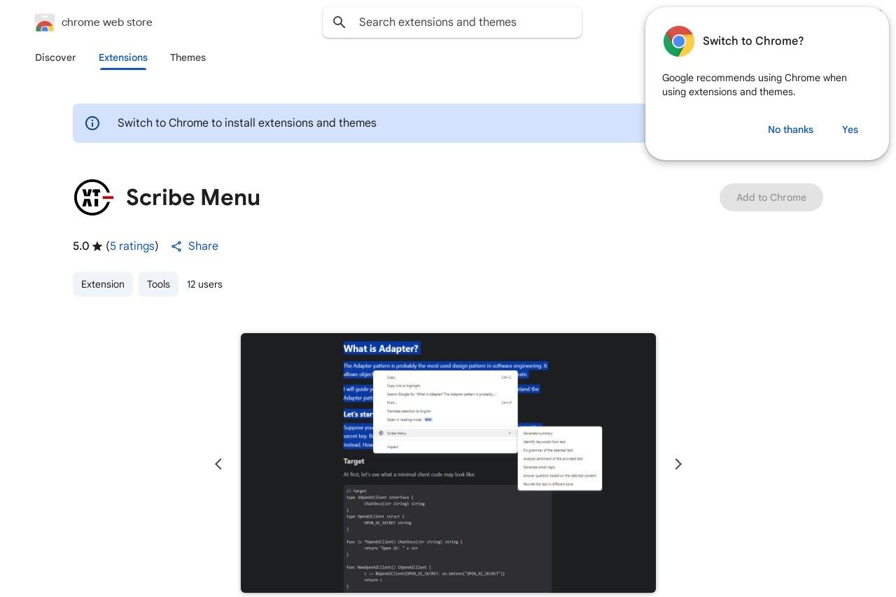 Scribe Menu